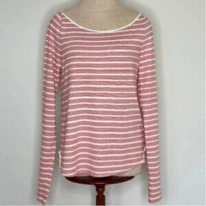 Anthropologie Postmark Red White Striped Top Cotton Boatneck Keyhole Back Medium